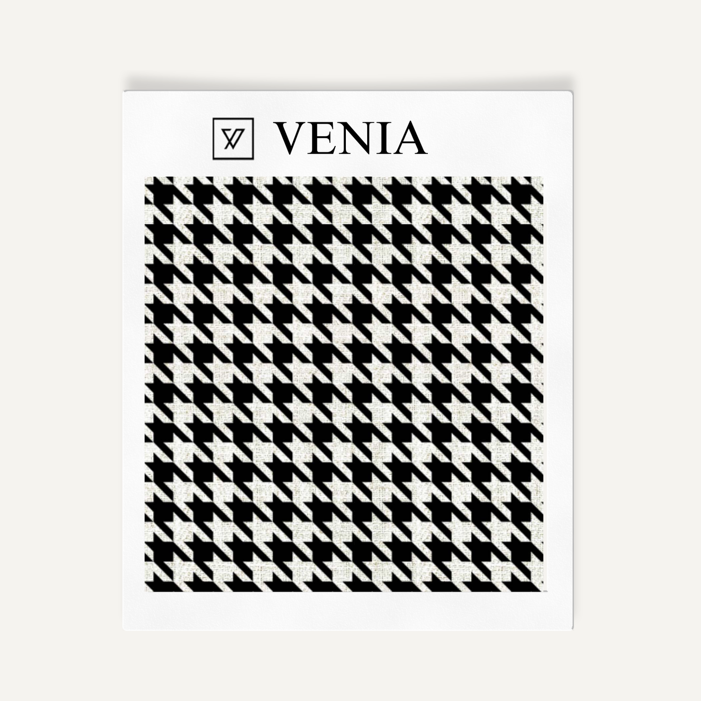 Ivory and black micro houndstooth upholstery fabric swatch by Venia Home