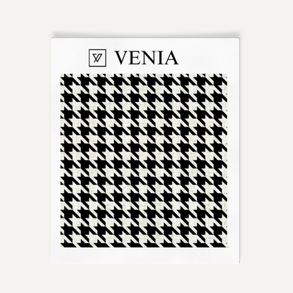 Ivory and black micro houndstooth upholstery fabric swatch by Venia Home