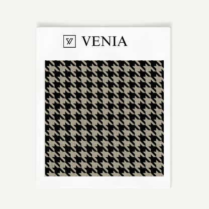 Taupe and black micro houndstooth upholstery fabric swatch by Venia Home