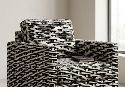 Close-up detail of ivory and black mini basket fabric