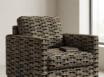 Close-up detail of taupe and black mini basket fabric