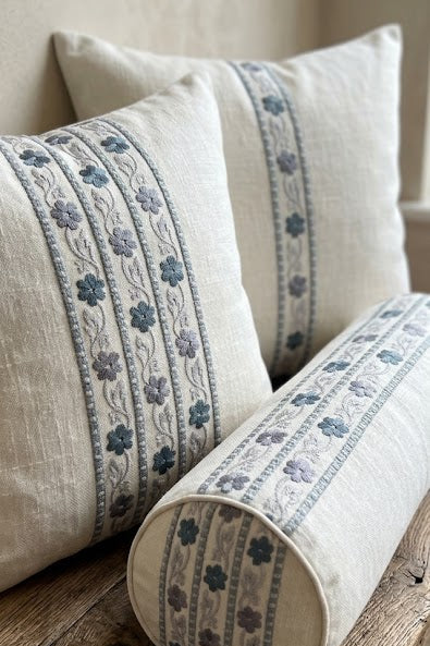 Blue mini daisy embroidered trim texture detail
