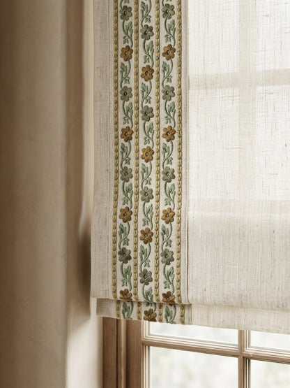 Mini daisy embroidered trim on curtain border