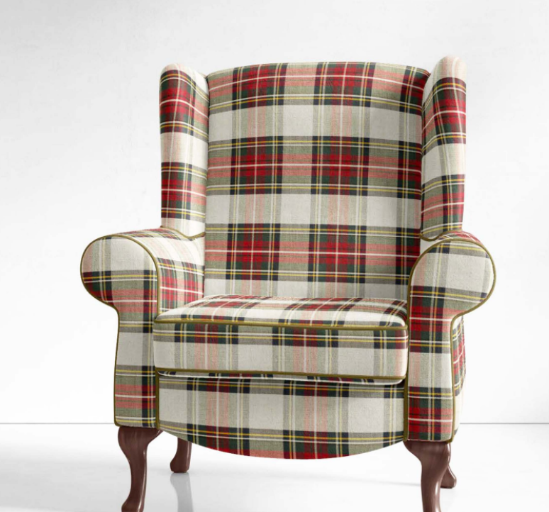 Close-up detail of red and ivory modern grid plaid fabric