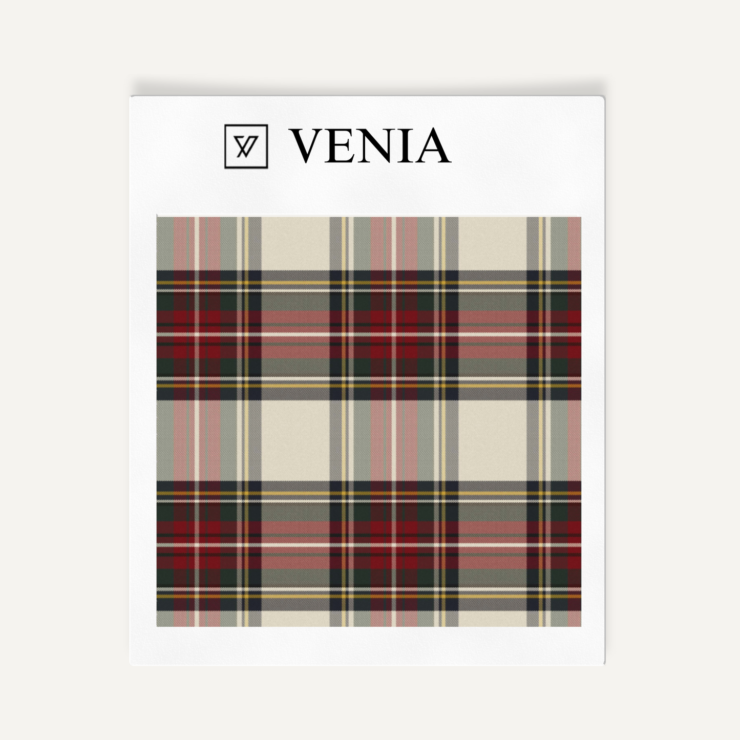 Red and ivory modern grid plaid upholstery fabric swatch by Venia Home
