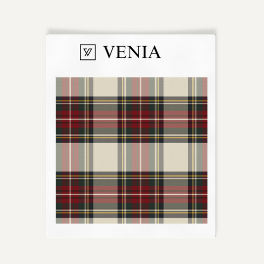 Red and ivory modern grid plaid upholstery fabric swatch by Venia Home