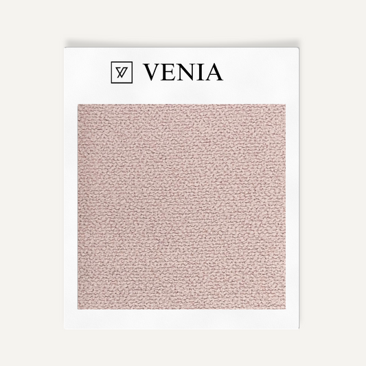 Blush pink modern luxe bouclé upholstery fabric swatch by Venia Home