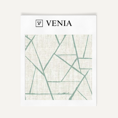 Ivory and jade green modern shard upholstery fabric swatch by Venia Home