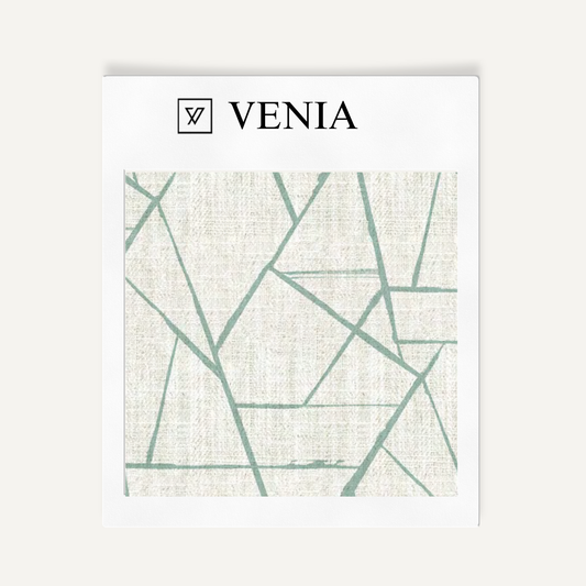 Ivory and jade green modern shard upholstery fabric swatch by Venia Home