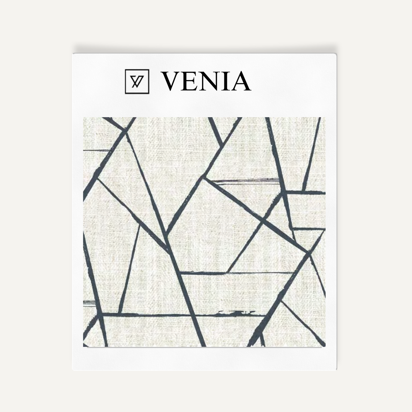 Ivory and navy modern shard upholstery fabric swatch by Venia Home