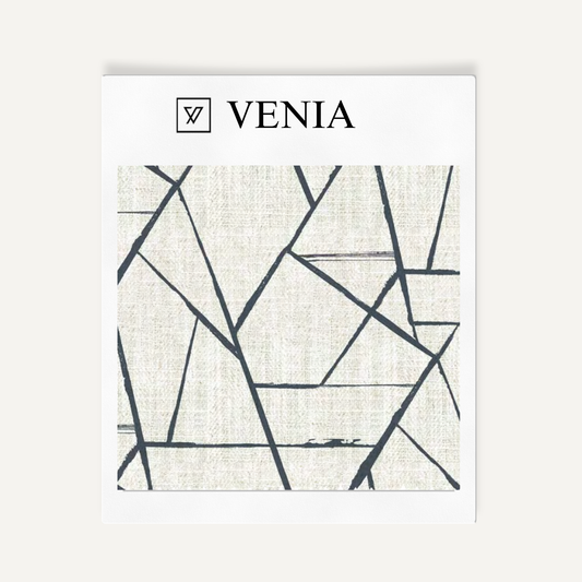 Ivory and navy modern shard upholstery fabric swatch by Venia Home