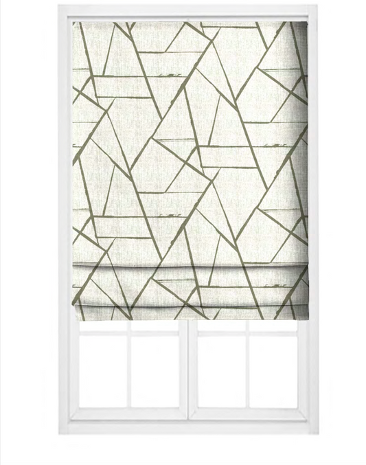 Close-up detail of ivory and olive modern shard fabric