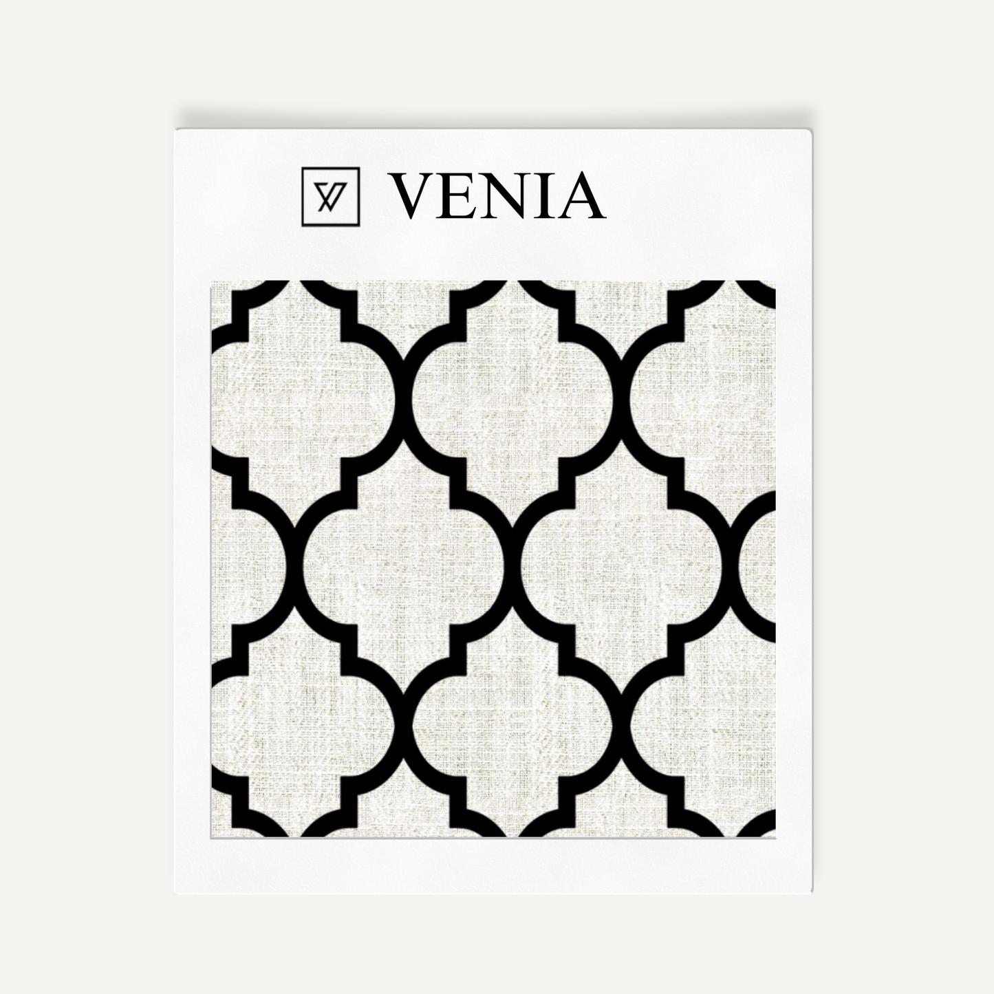 Ivory and black Moorish trellis upholstery fabric swatch by Venia Home