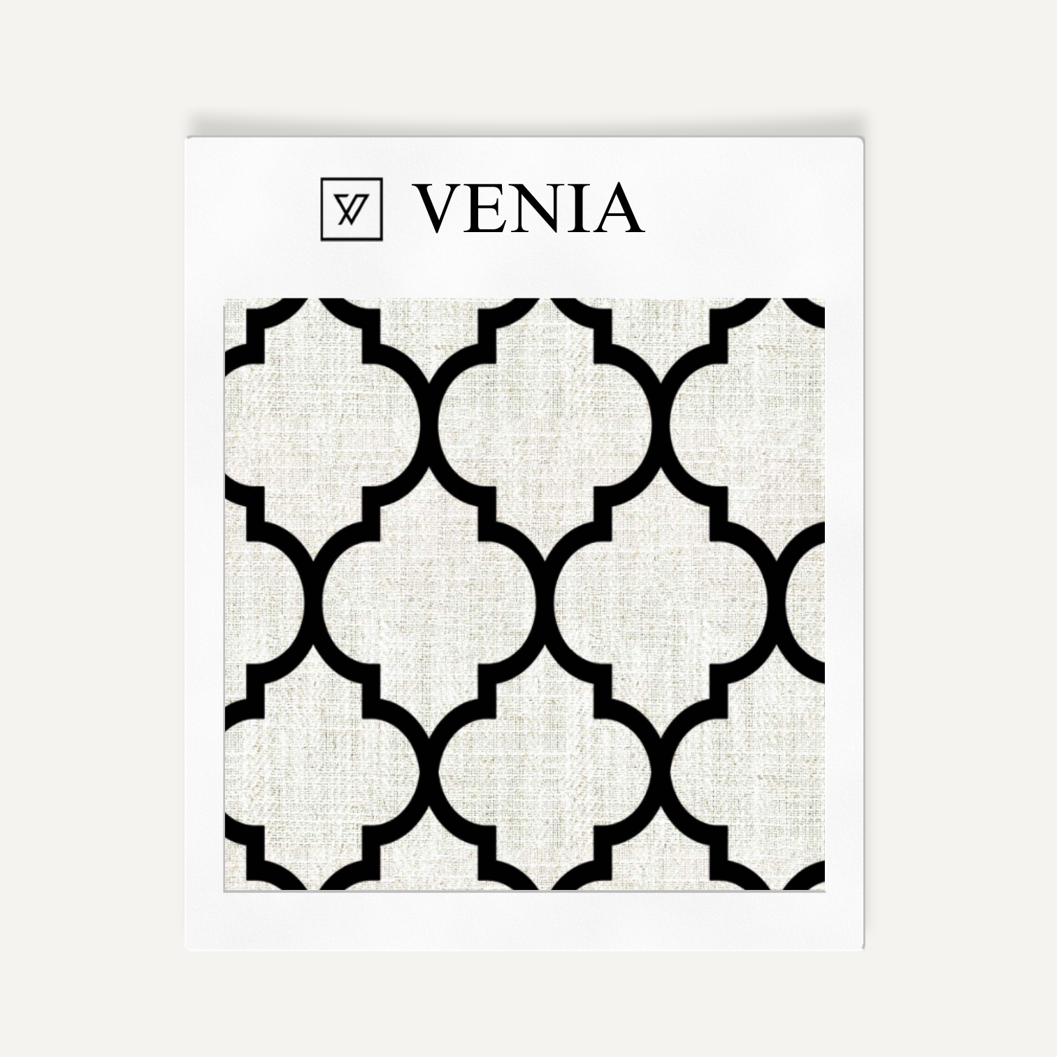 Ivory and black Moorish trellis upholstery fabric swatch by Venia Home