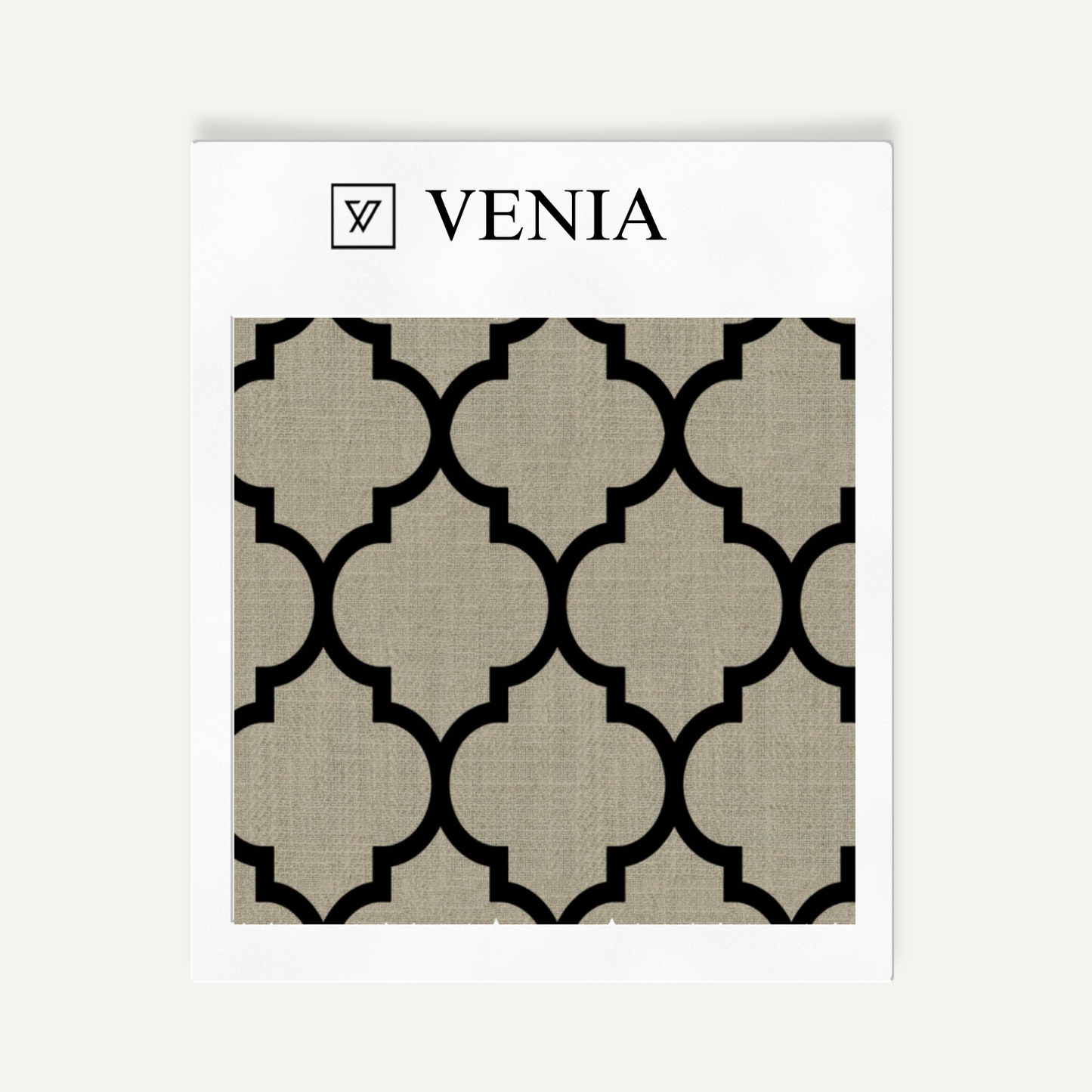 Taupe with black detail Moorish trellis upholstery fabric swatch by Venia Home