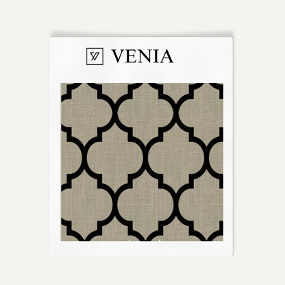 Taupe with black detail Moorish trellis upholstery fabric swatch by Venia Home