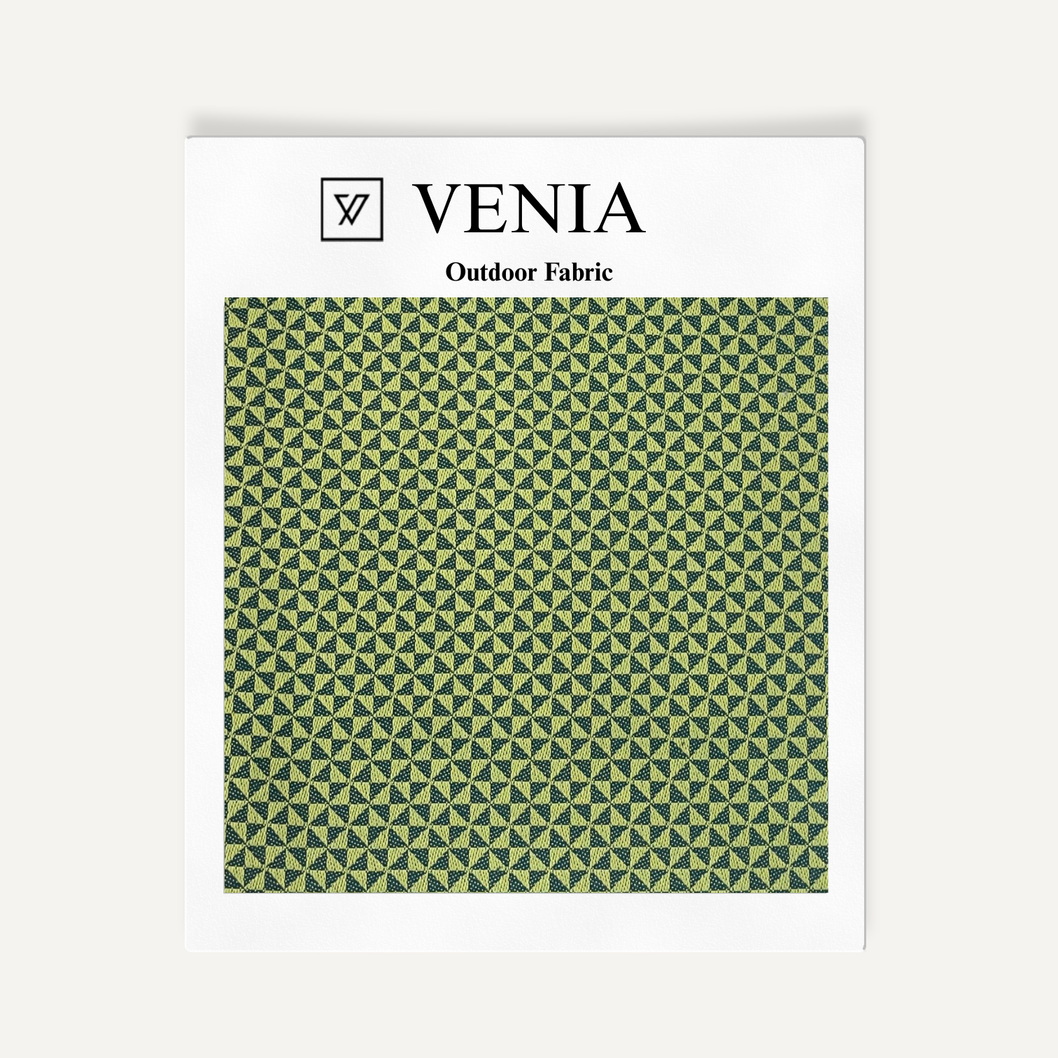 Mosaic Green outdoor fabric swatch in green pinwheel geometric weave