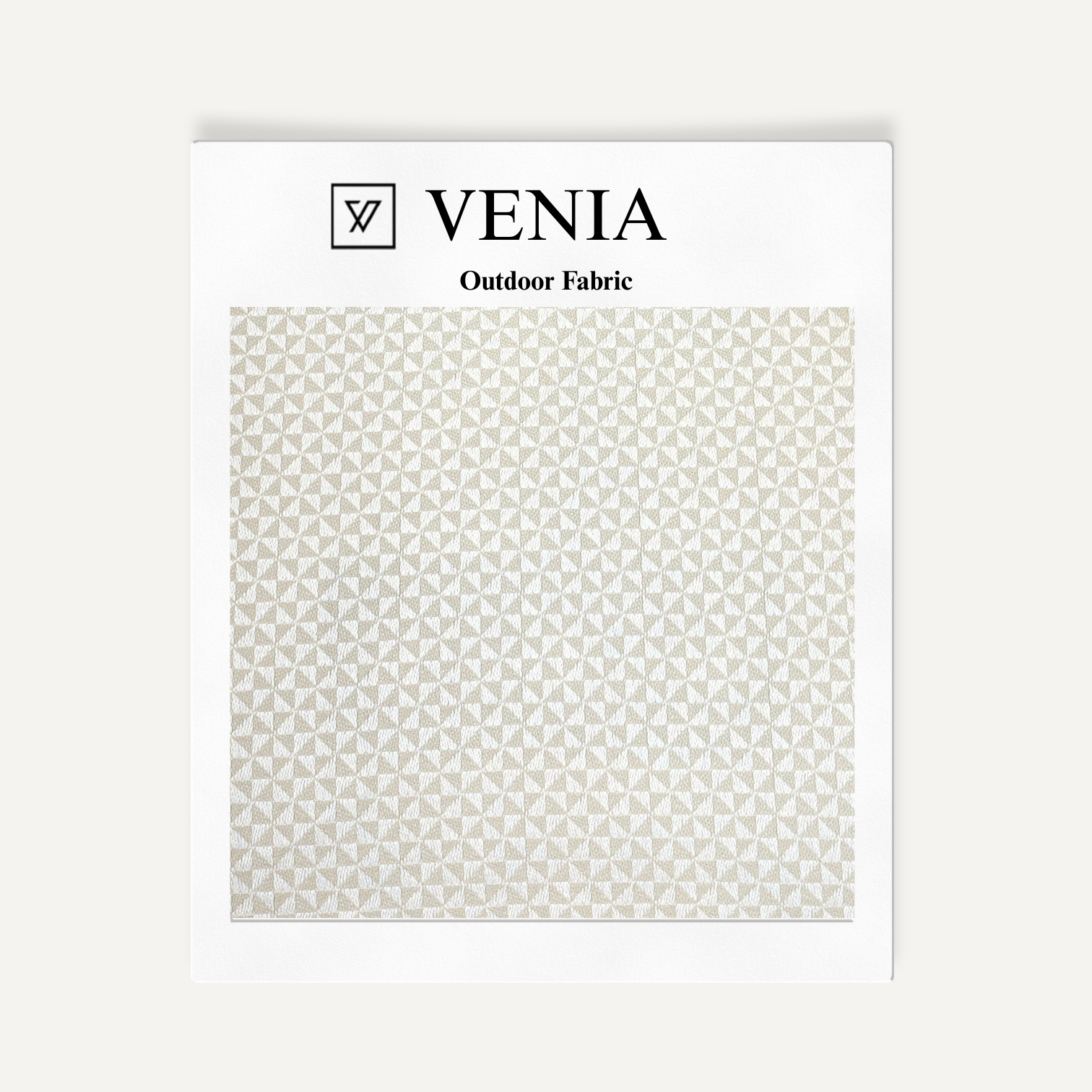 Mosaic Ivory outdoor fabric swatch in beige and white pinwheel geometric weave