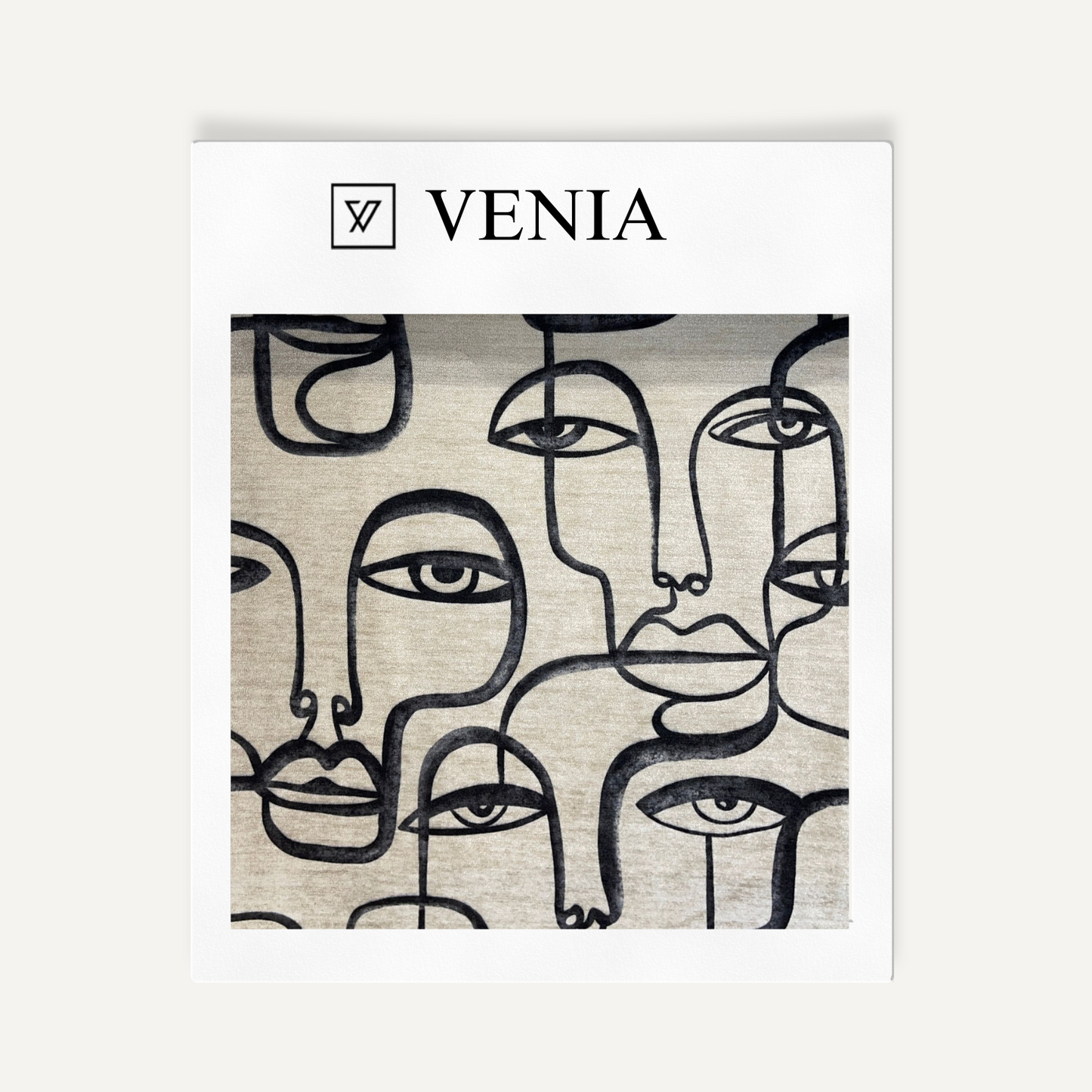 Black Muse abstract line art face upholstery fabric swatch by Venia Home