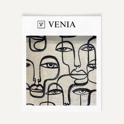 Black Muse abstract line art face upholstery fabric swatch by Venia Home