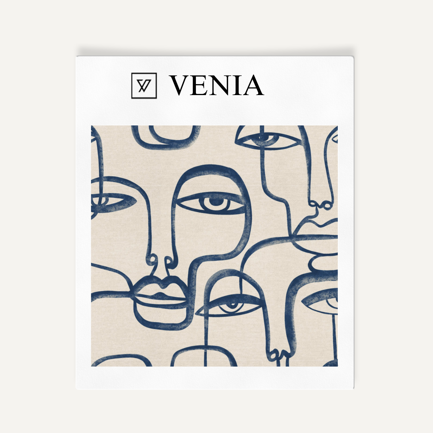 Indigo Muse abstract line art face upholstery fabric swatch by Venia Home