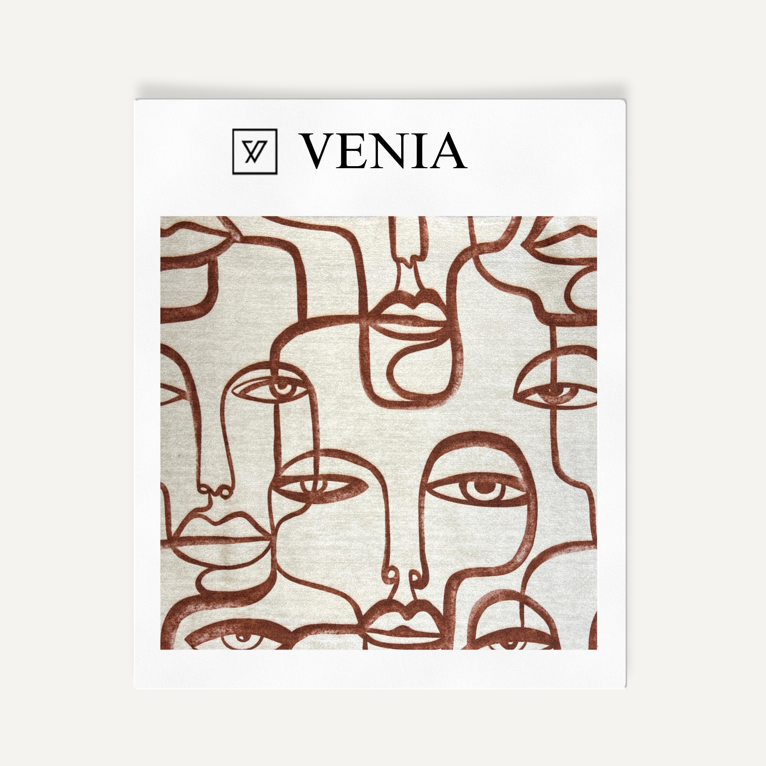 Terracotta Muse abstract line art face upholstery fabric swatch by Venia Home