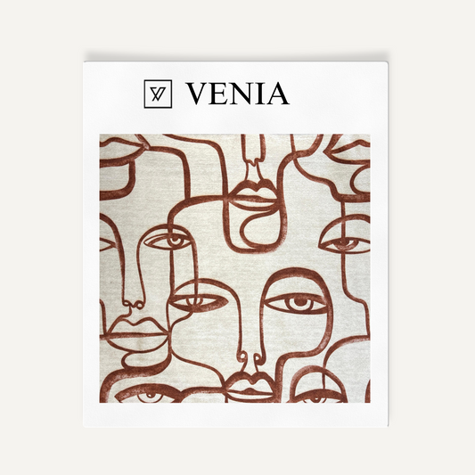 Terracotta Muse abstract line art face upholstery fabric swatch by Venia Home