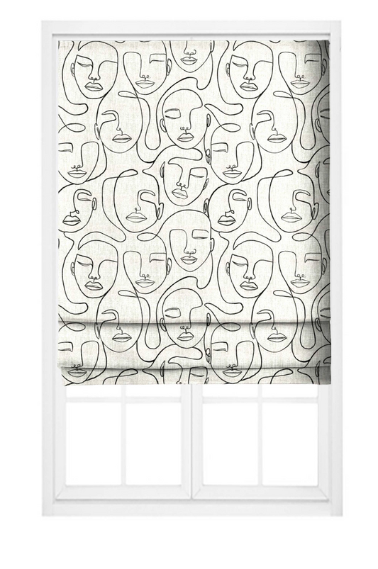 Close-up detail of ivory and black Muse faces fabric