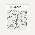 Ivory and black Muse faces upholstery fabric swatch by Venia Home
