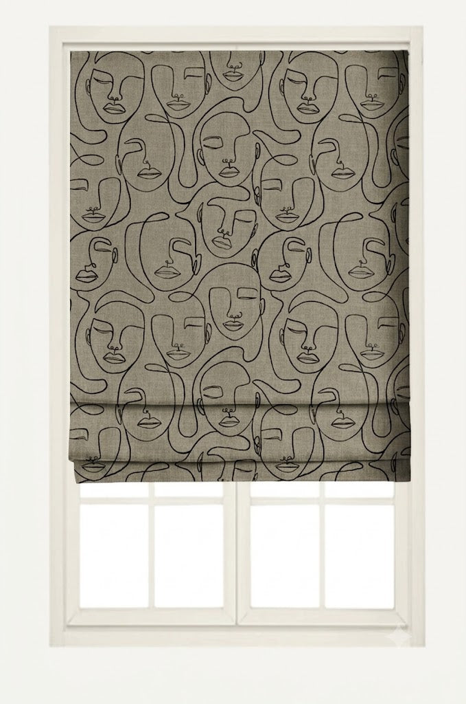 Close-up detail of taupe and black Muse faces fabric