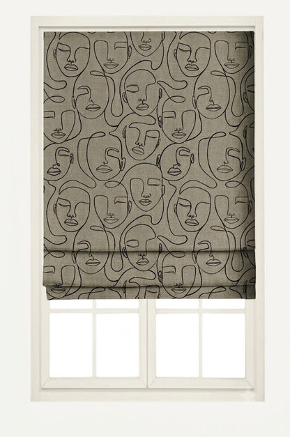 Close-up detail of taupe and black Muse faces fabric