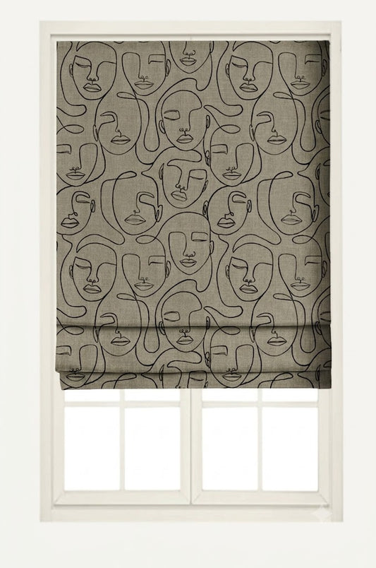 Close-up detail of taupe and black Muse faces fabric