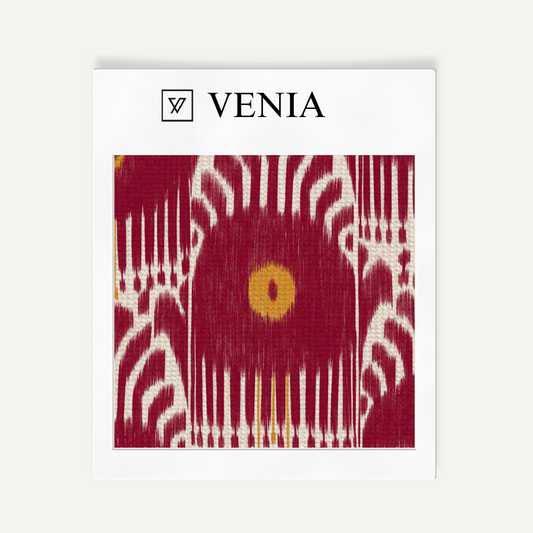 Crimson mystic eye upholstery fabric swatch by Venia Home