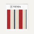 Blue white and red nautical stripe upholstery fabric swatch by Venia Home