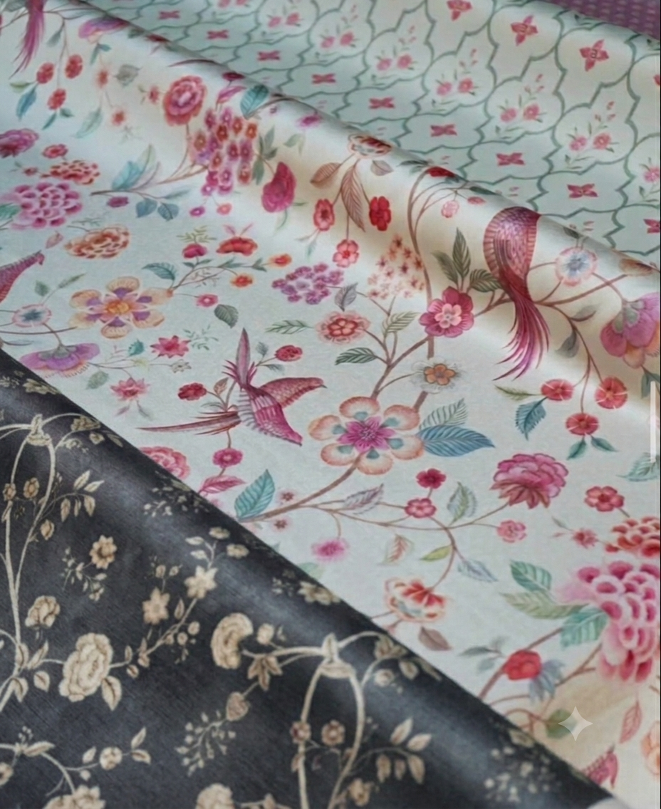 Charcoal Neerja floral fabric styled detail