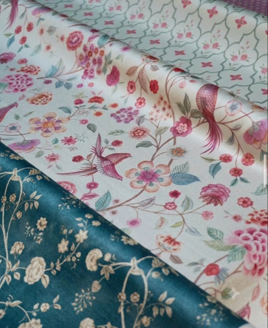 Teal Neerja floral fabric styled detail