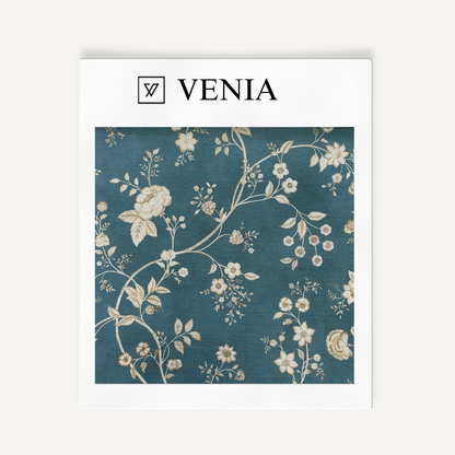 Teal Neerja floral upholstery fabric swatch by Venia Home