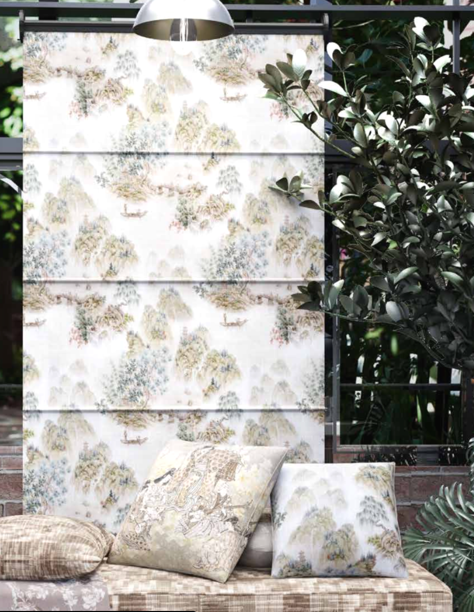 Noa and Sansui Japanese Shibui fabric styled together