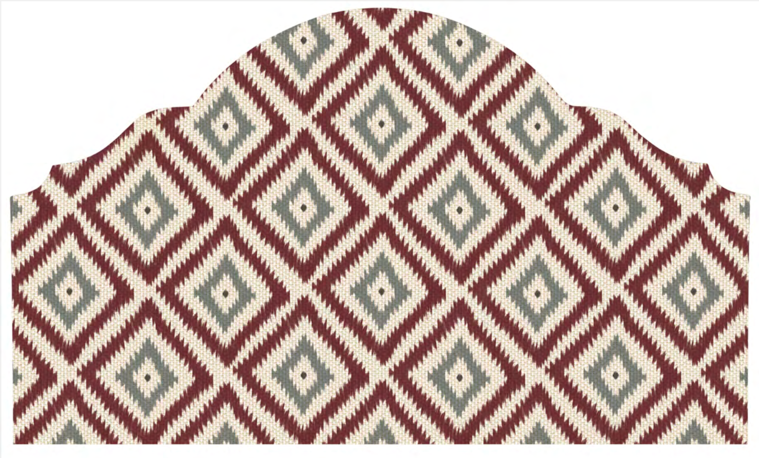 Close-up detail of cranberry and grey nomad diamond fabric