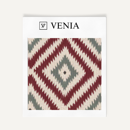Cranberry and grey nomad diamond upholstery fabric swatch by Venia Home
