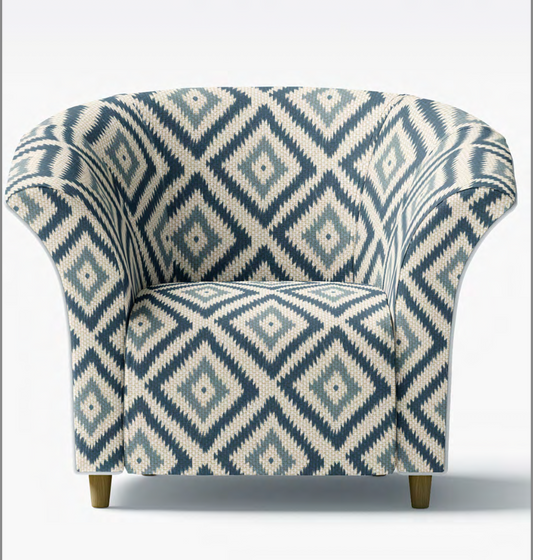 Close-up detail of indigo and beige nomad diamond fabric