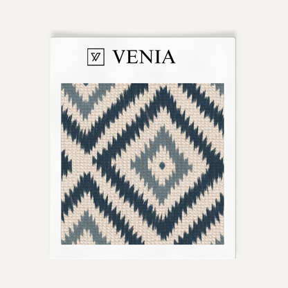 Indigo and beige nomad diamond upholstery fabric swatch by Venia Home