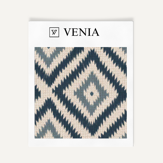 Indigo and beige nomad diamond upholstery fabric swatch by Venia Home