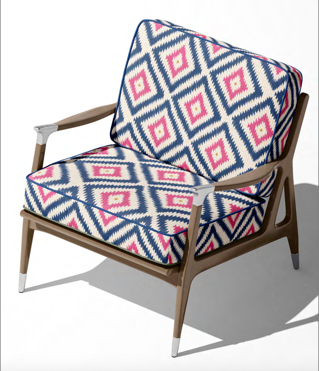Close-up detail of pink and navy nomad diamond fabric