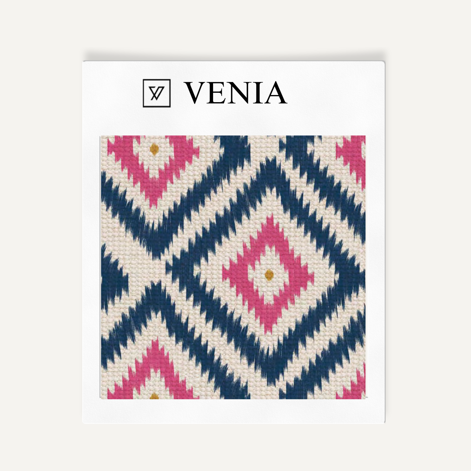 Pink and navy nomad diamond upholstery fabric swatch by Venia Home