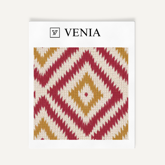Red and mustard nomad diamond upholstery fabric swatch by Venia Home