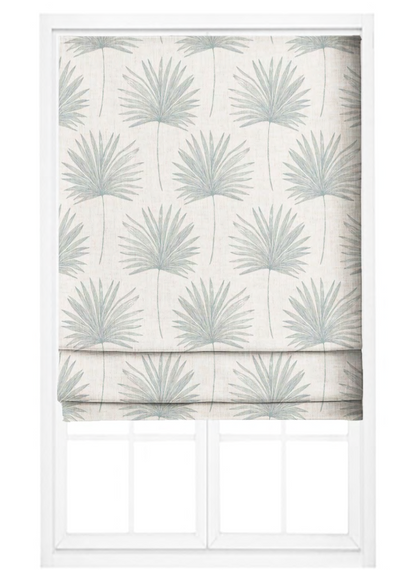 Close-up detail of aqua palm vista fabric