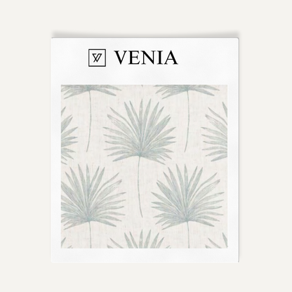 Aqua palm vista upholstery fabric swatch by Venia Home