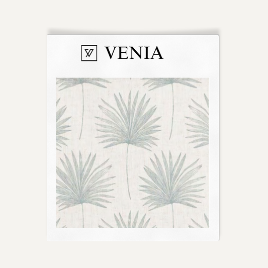Aqua palm vista upholstery fabric swatch by Venia Home