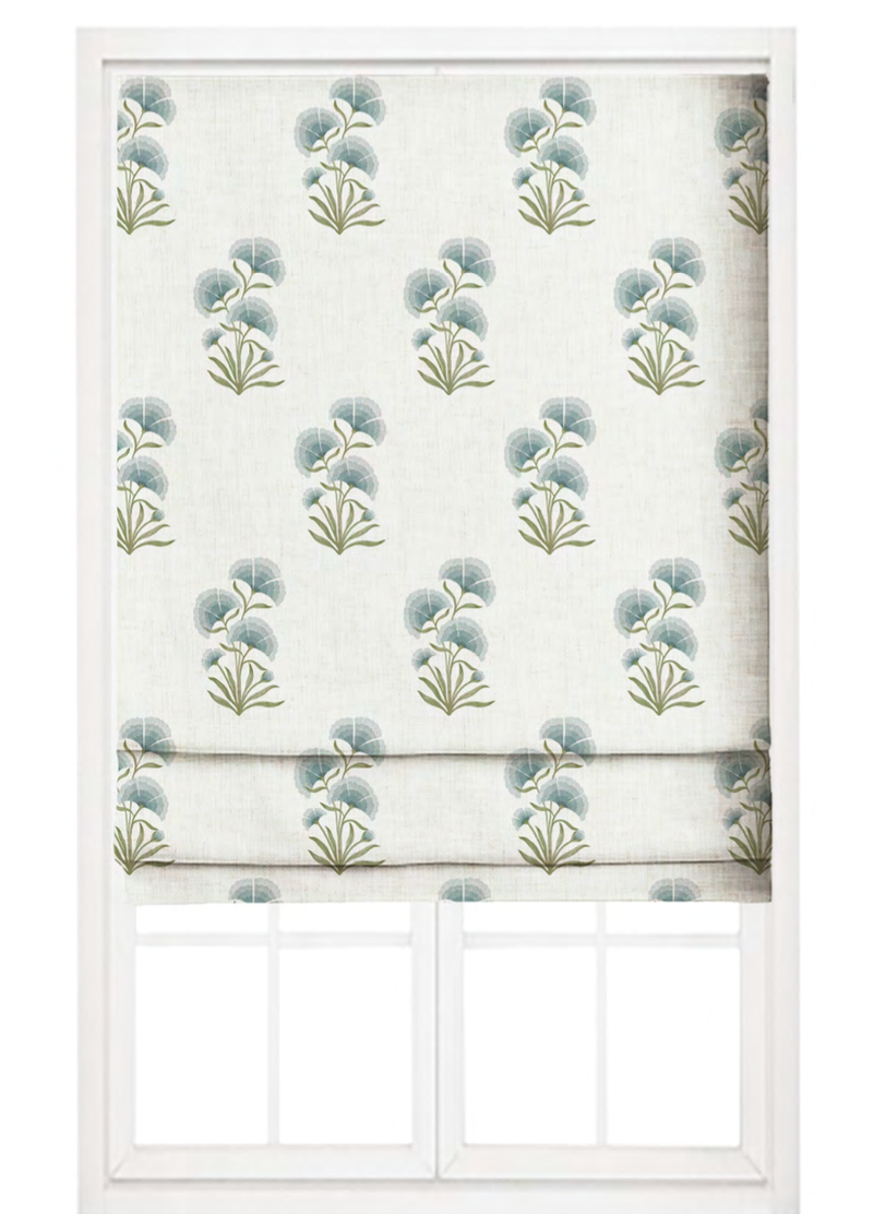 Close-up detail of aqua pansy cluster fabric